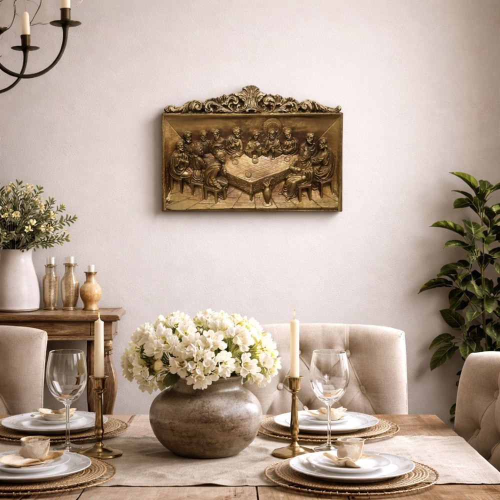 Vintage Gold Last Supper Wall Plaque 3D Relief Ornate Christian Home Decor